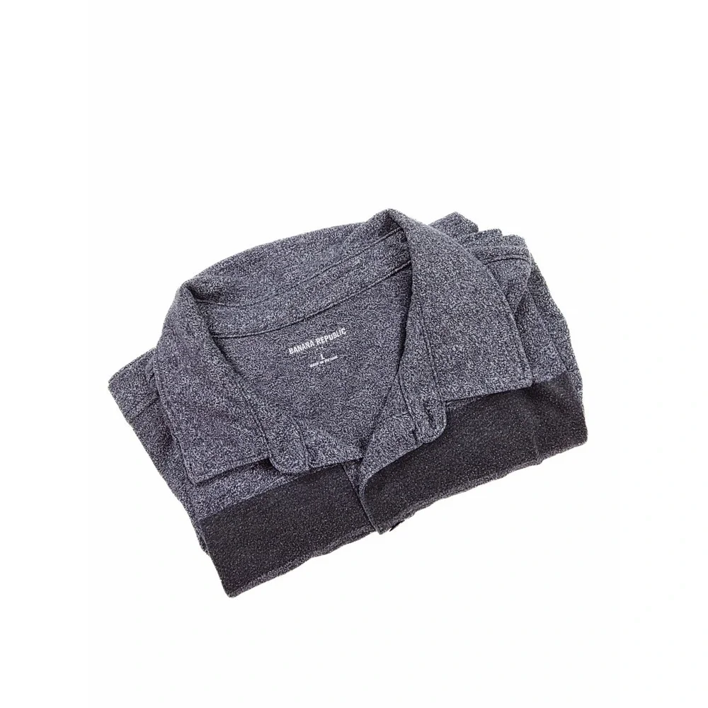 Banana‎ Republic Navy Gray Black Stripe 1/4 Button Performance Polo Men's Size L